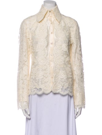 Valentino Silk Lace Pattern Button-Up Top