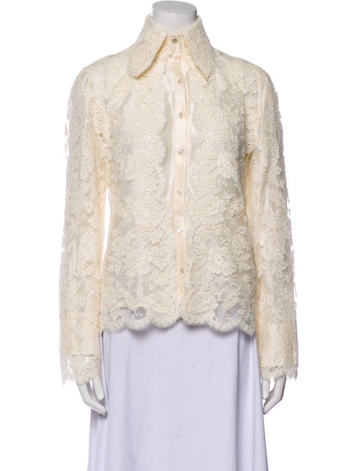 Valentino Silk Lace Pattern Button-Up Top