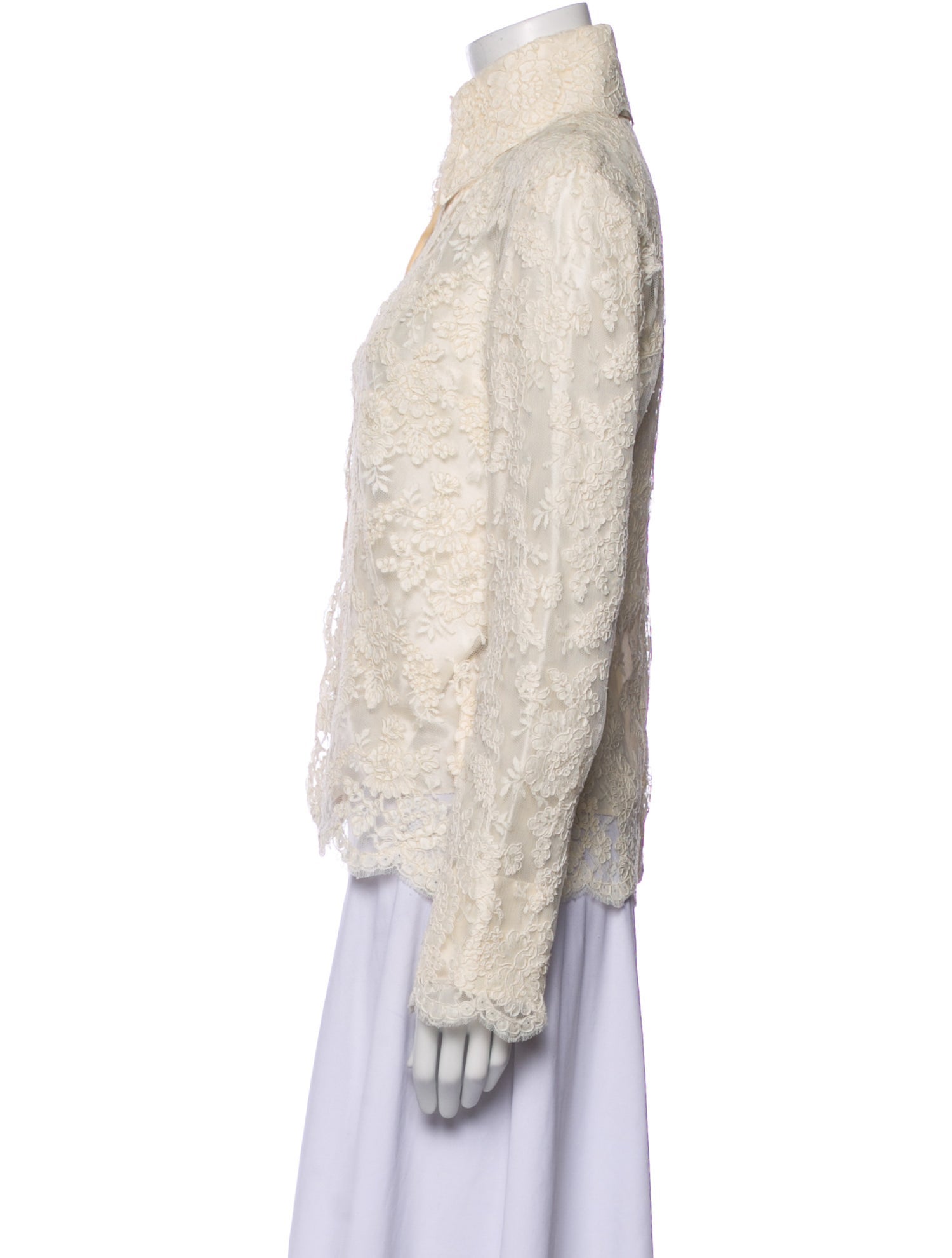 Valentino Silk Lace Pattern Button-Up Top