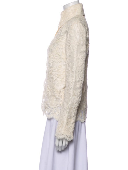 Valentino Silk Lace Pattern Button-Up Top