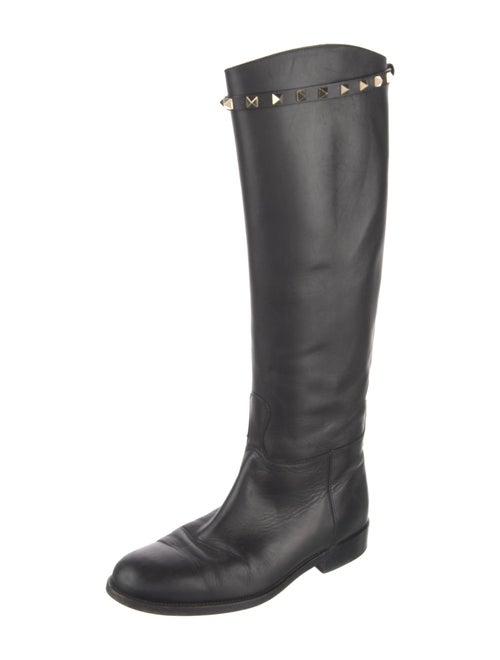 Valentino Rockstud Accents Leather Riding Boots