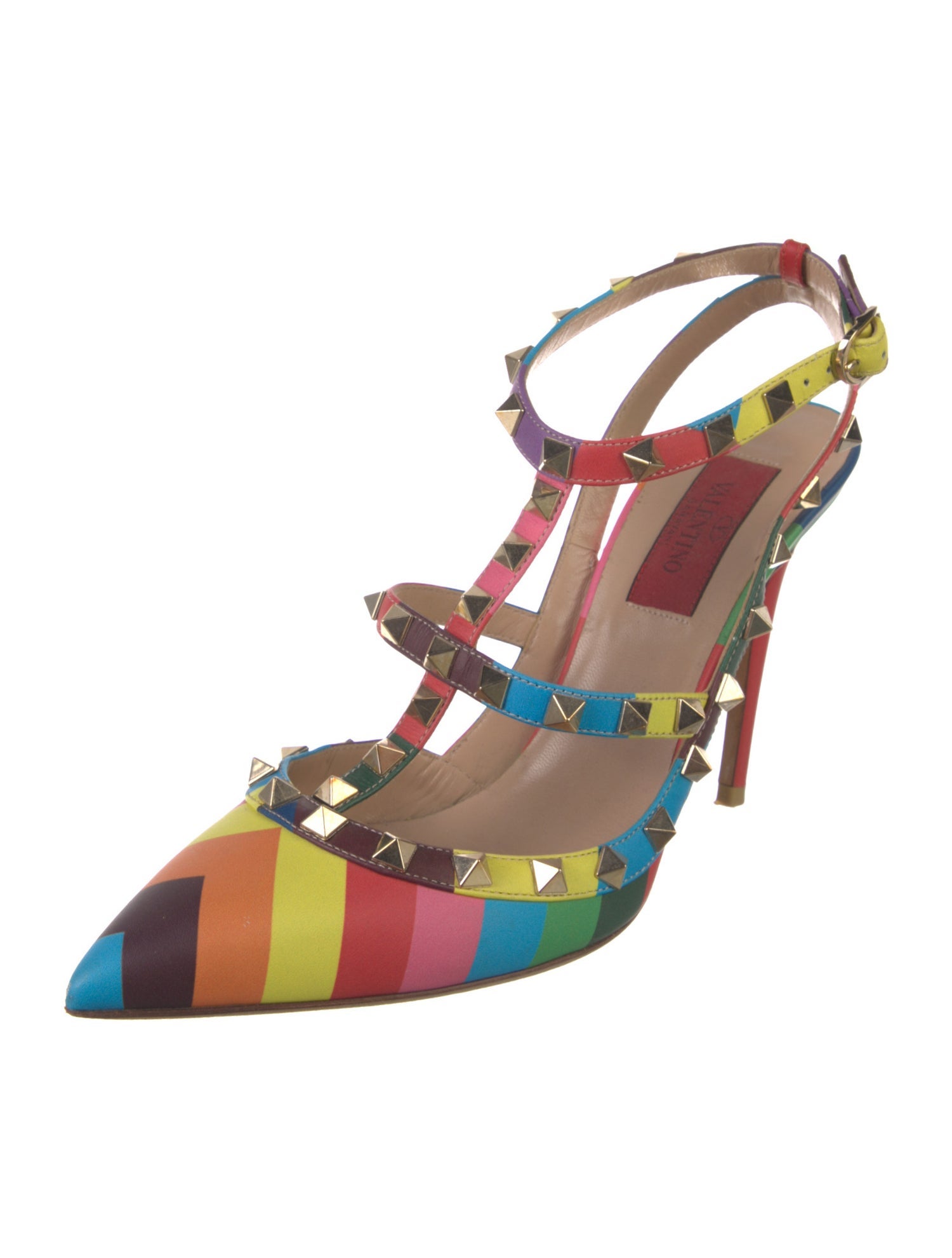 Valentino 1973 Pattern Leather T-Strap Pumps