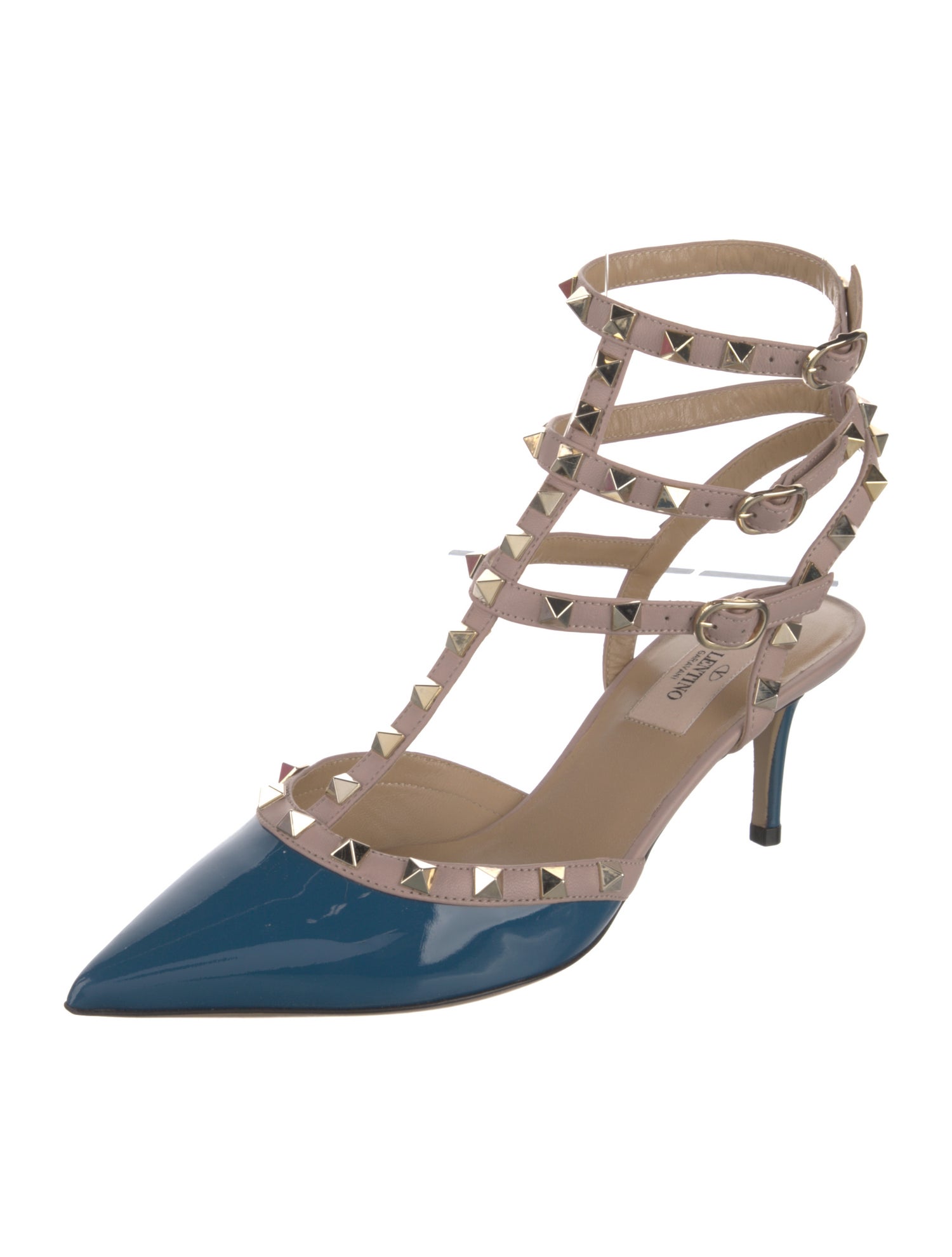 Valentino Rockstud Accents Patent Leather T-Strap Pumps