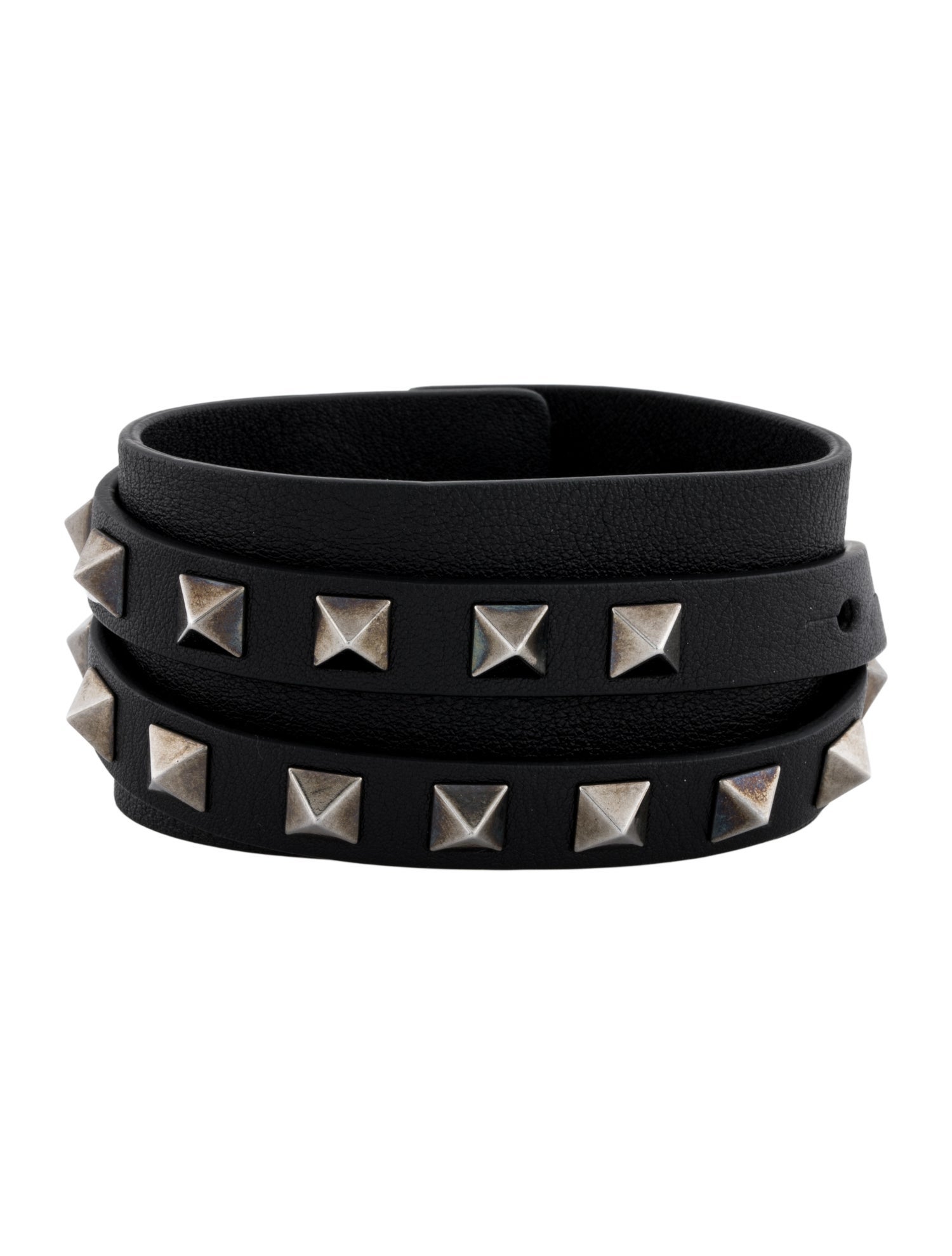Valentino Leather Rockstud Double Wrap Bracelet