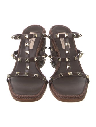 Valentino Rockstud Accents Leather T-Strap Sandals
