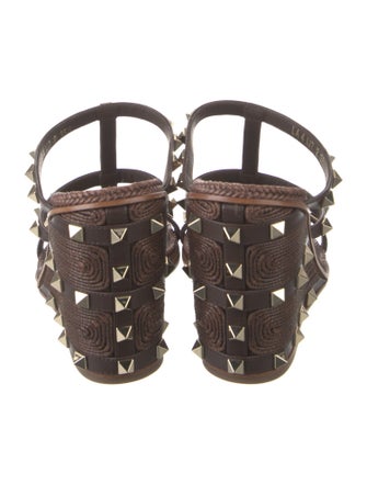 Valentino Rockstud Accents Leather T-Strap Sandals
