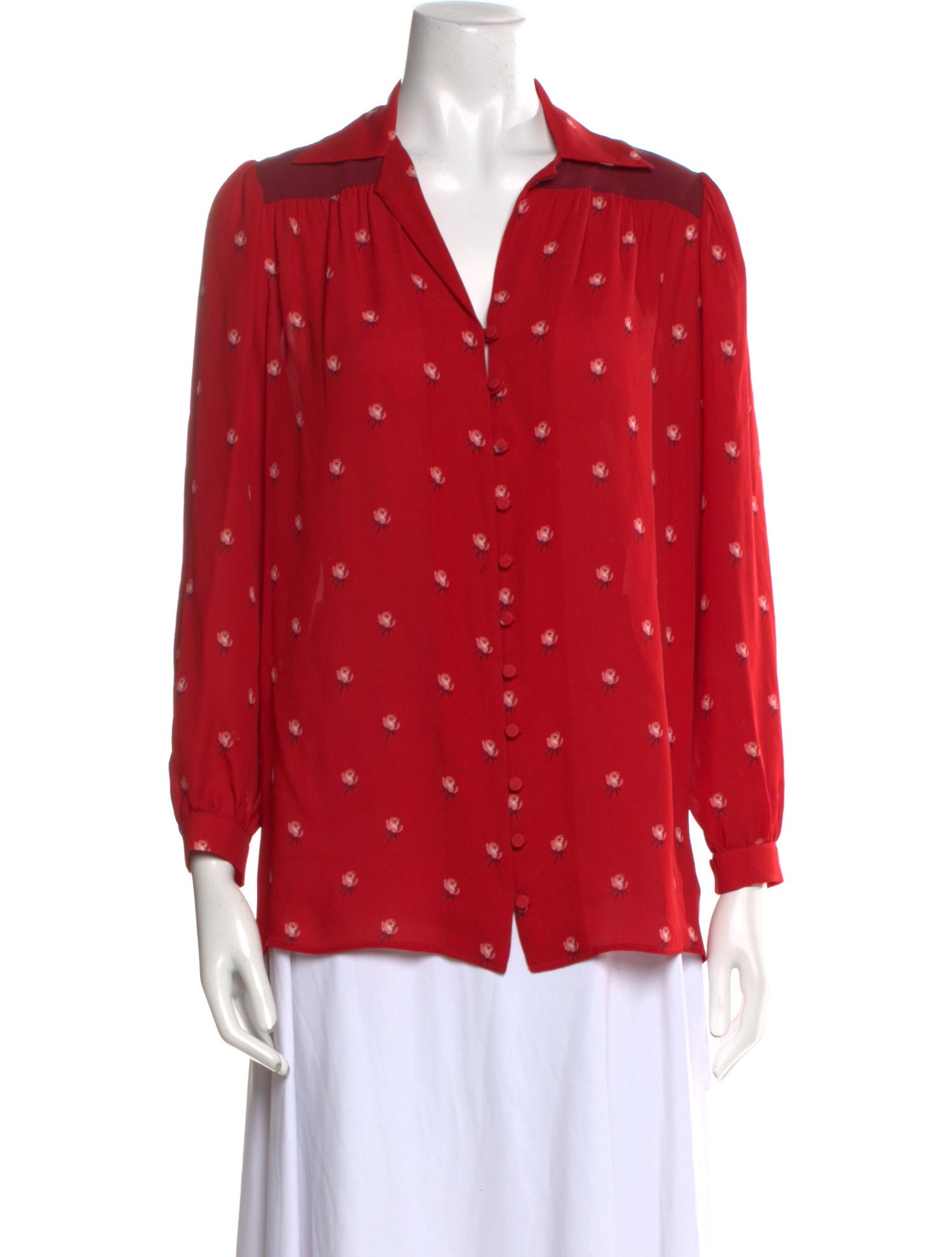 Valentino Silk Polka Dot Print Button-Up Top