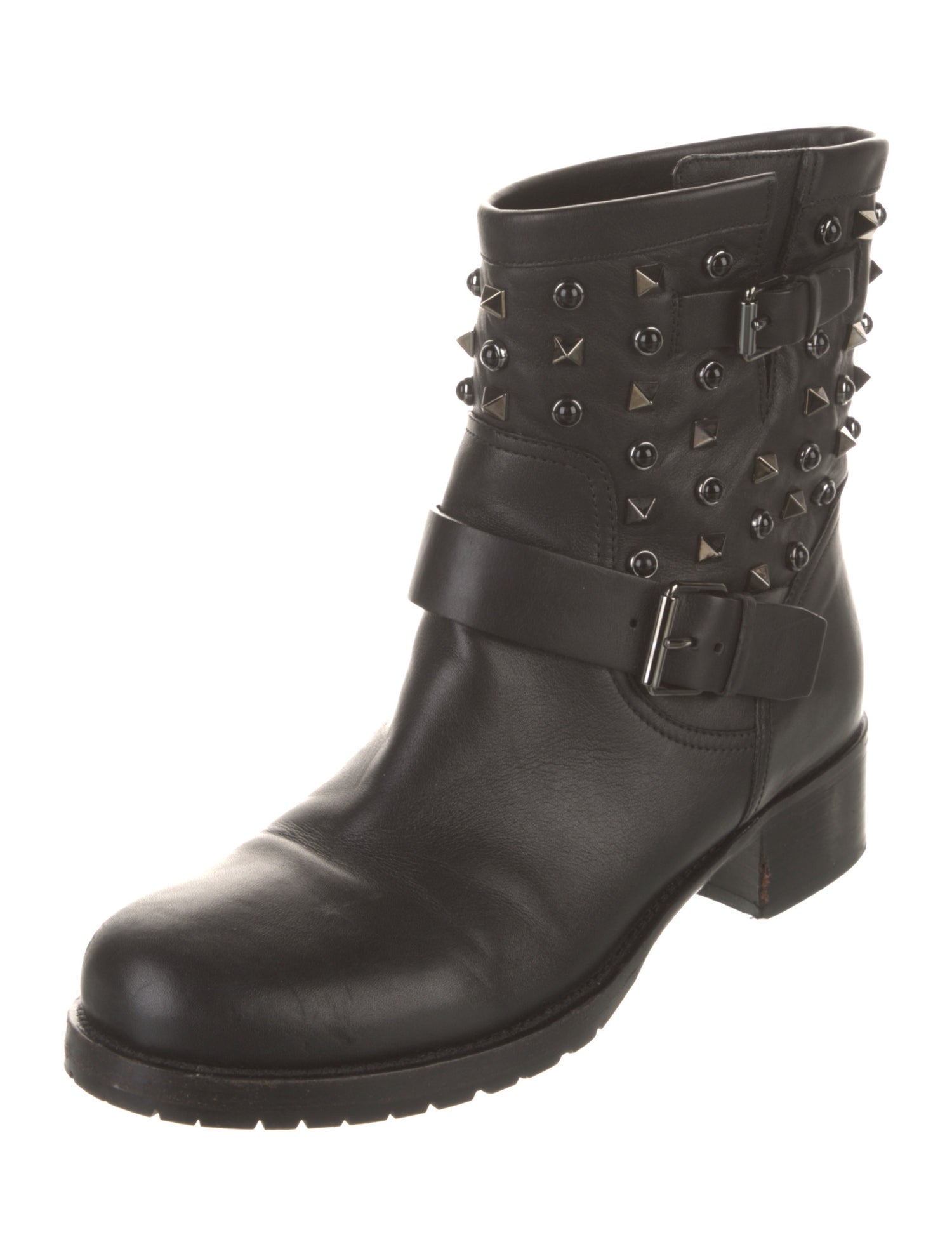 Valentino Rockstud Accents Leather Moto Boots