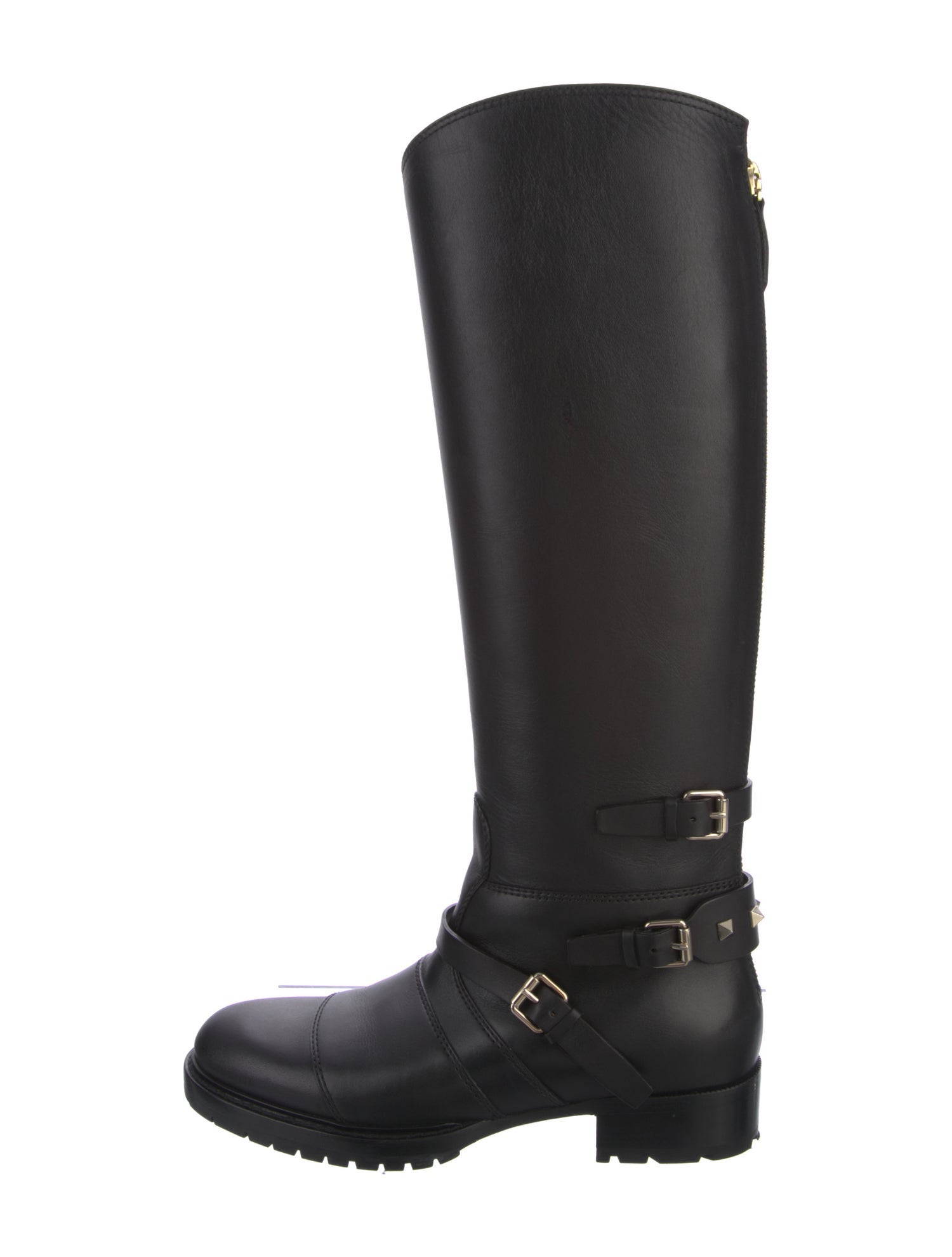 Valentino Rockstud Accents Leather Riding Boots