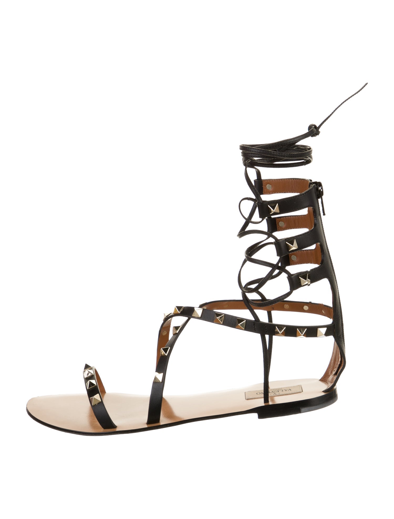 Valentino Rockstud Accents Leather Gladiator Sandals