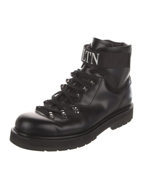 Valentino Rockstud Accents Leather Combat Boots