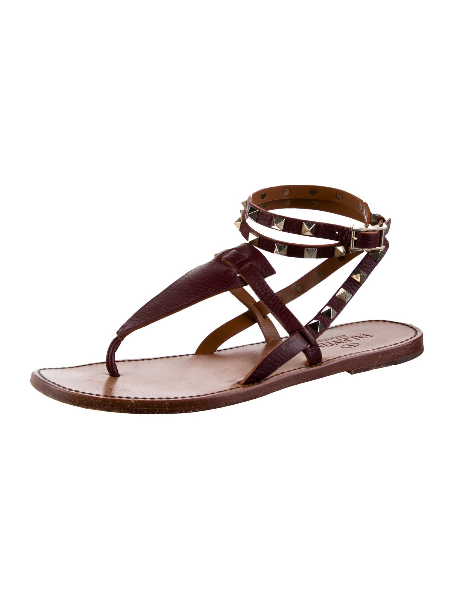 Valentino Rockstud Accents Leather Gladiator Sandals
