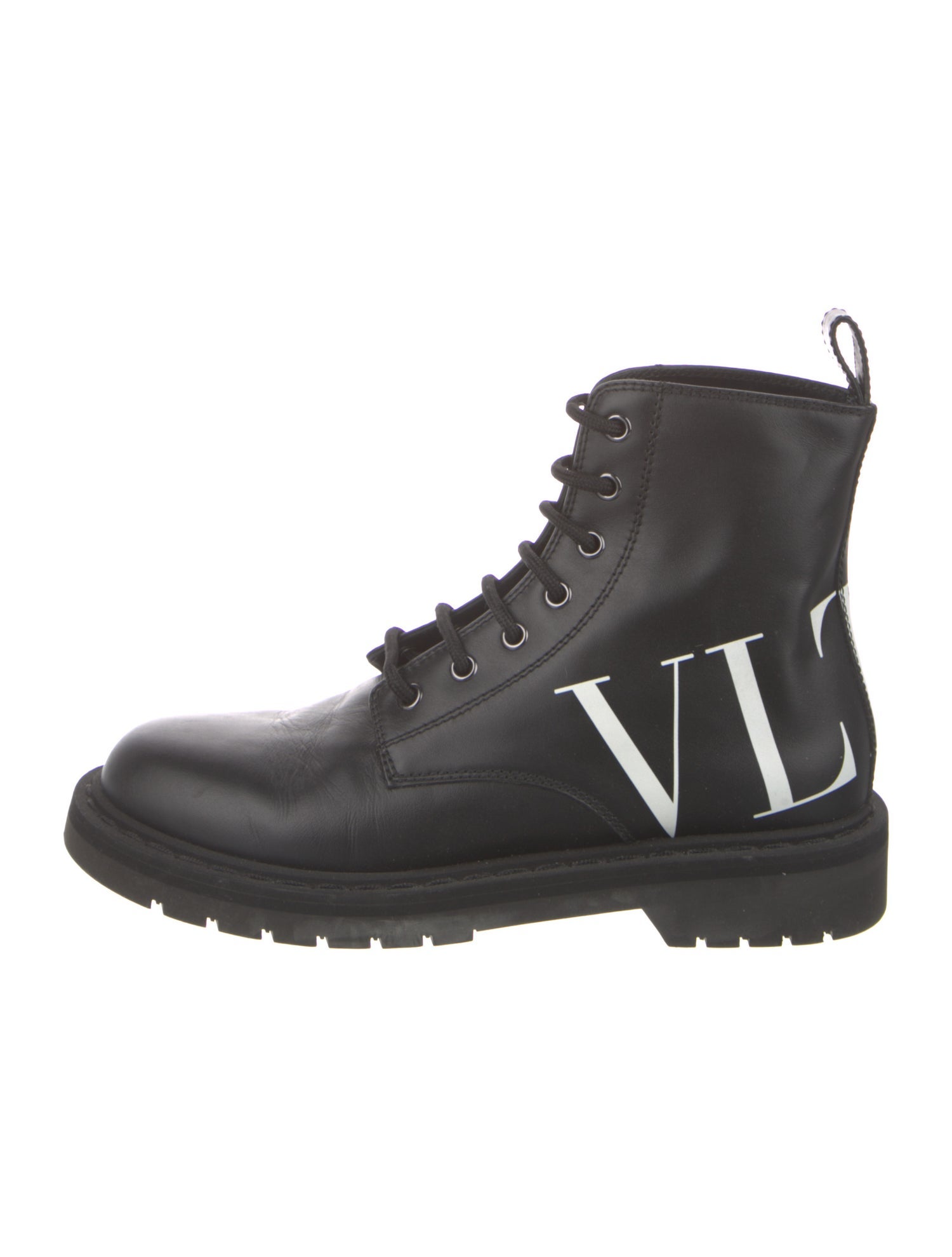 Valentino Leather Graphic Print Combat Boots