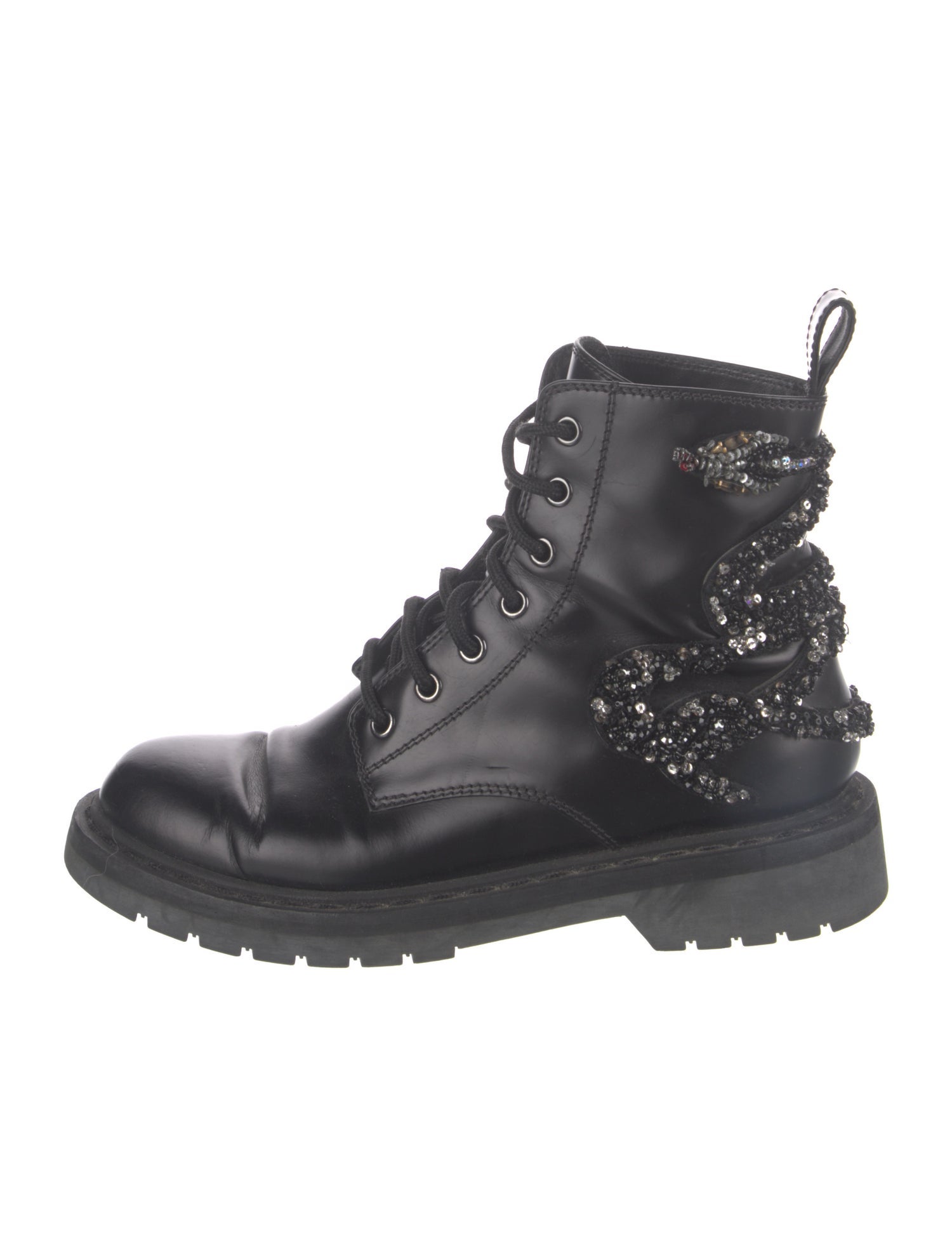 Valentino Leather Crystal Embellishments Combat Boots