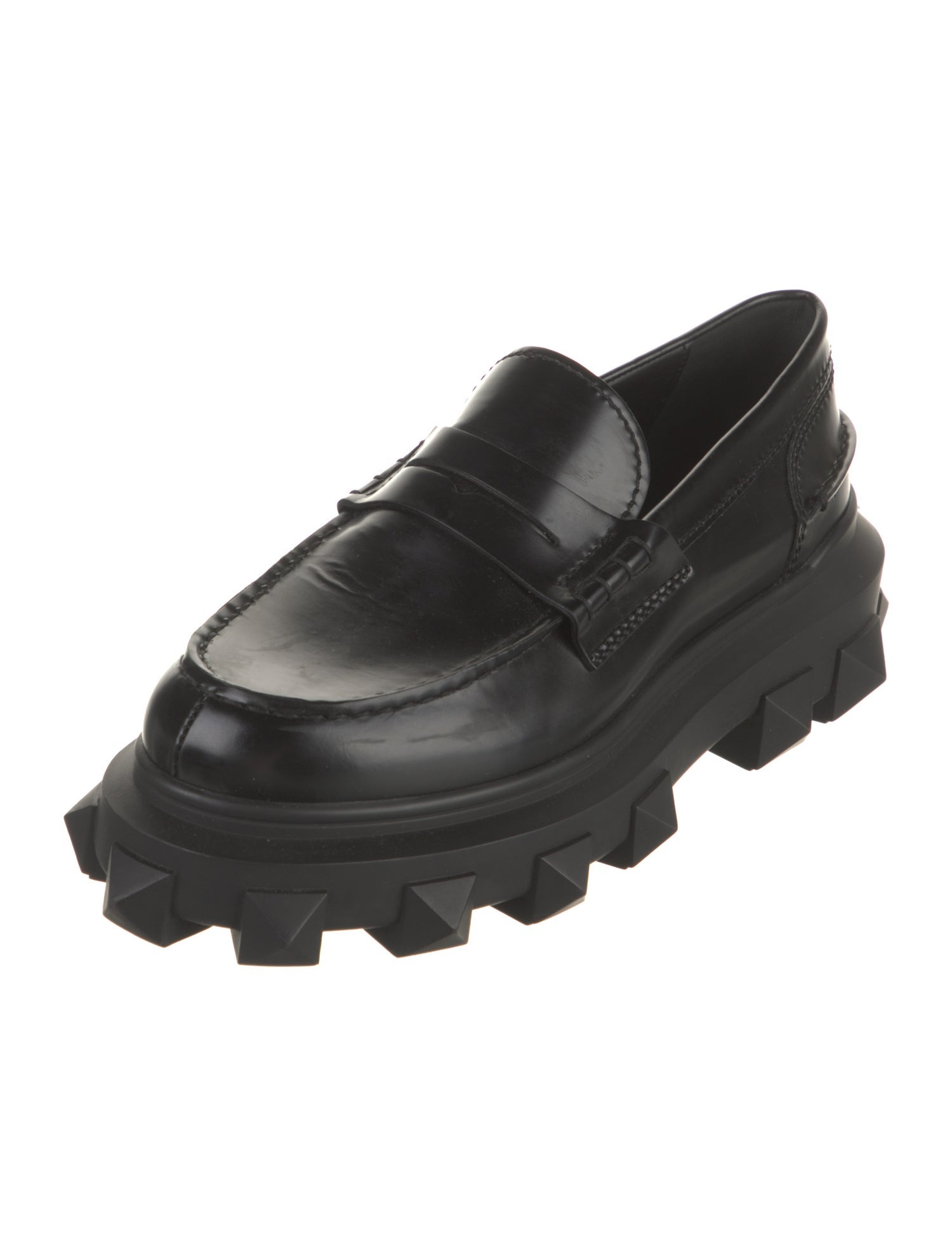 Valentino Rockstud Accents Leather Loafers