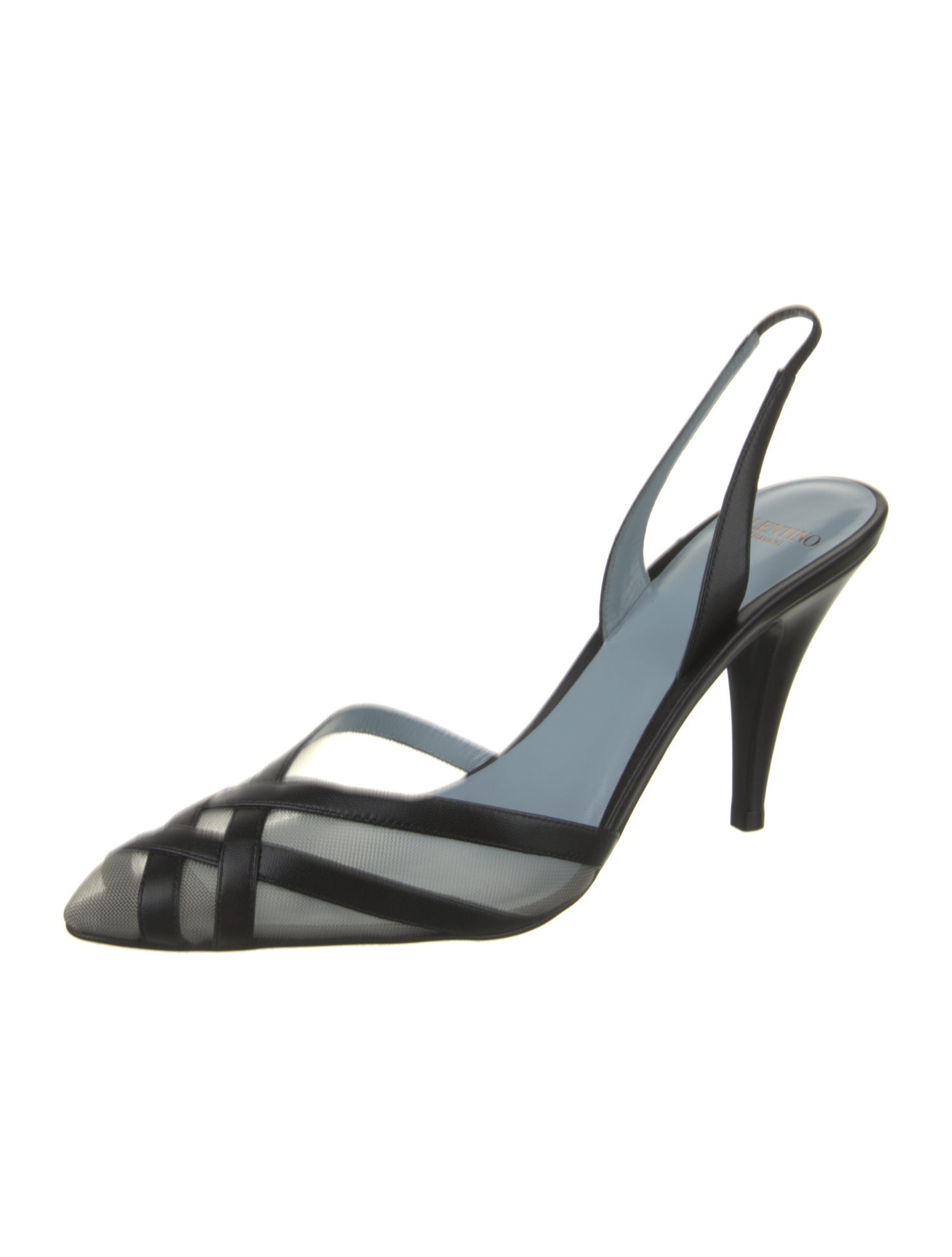 Valentino Leather Mesh Accents Slingback Pumps