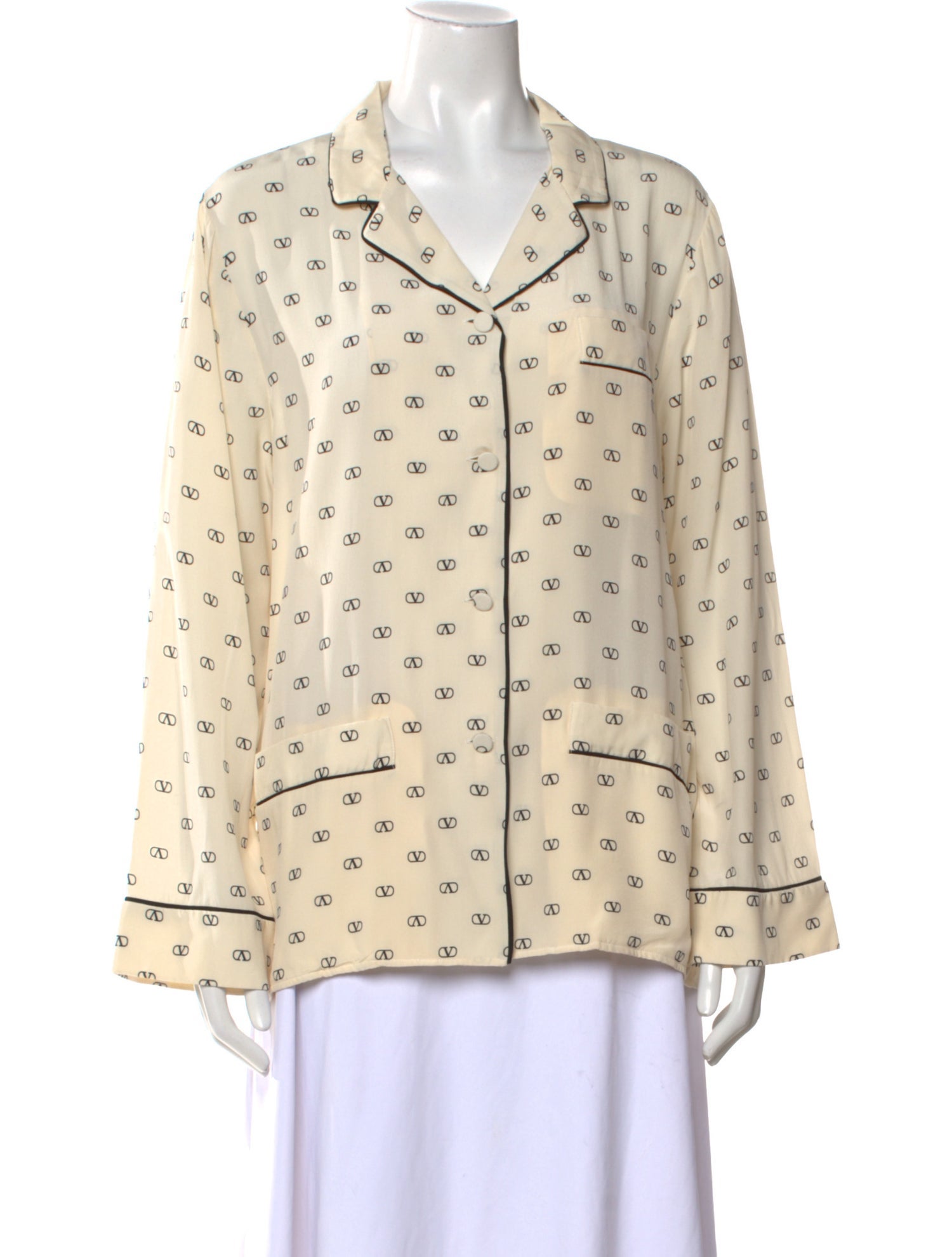 Valentino Silk Polka Dot Print Button-Up Top