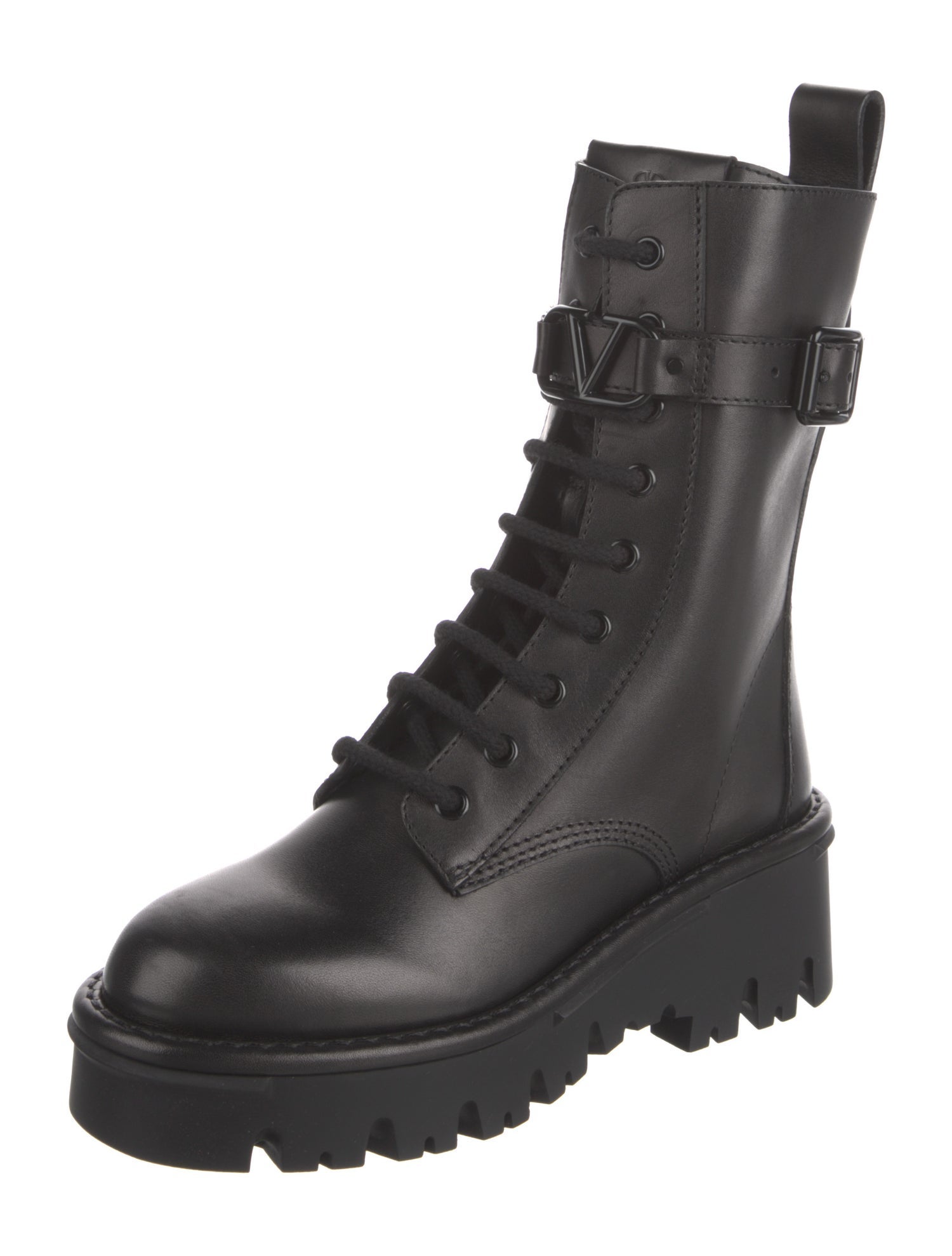 Valentino Leather Combat Boots