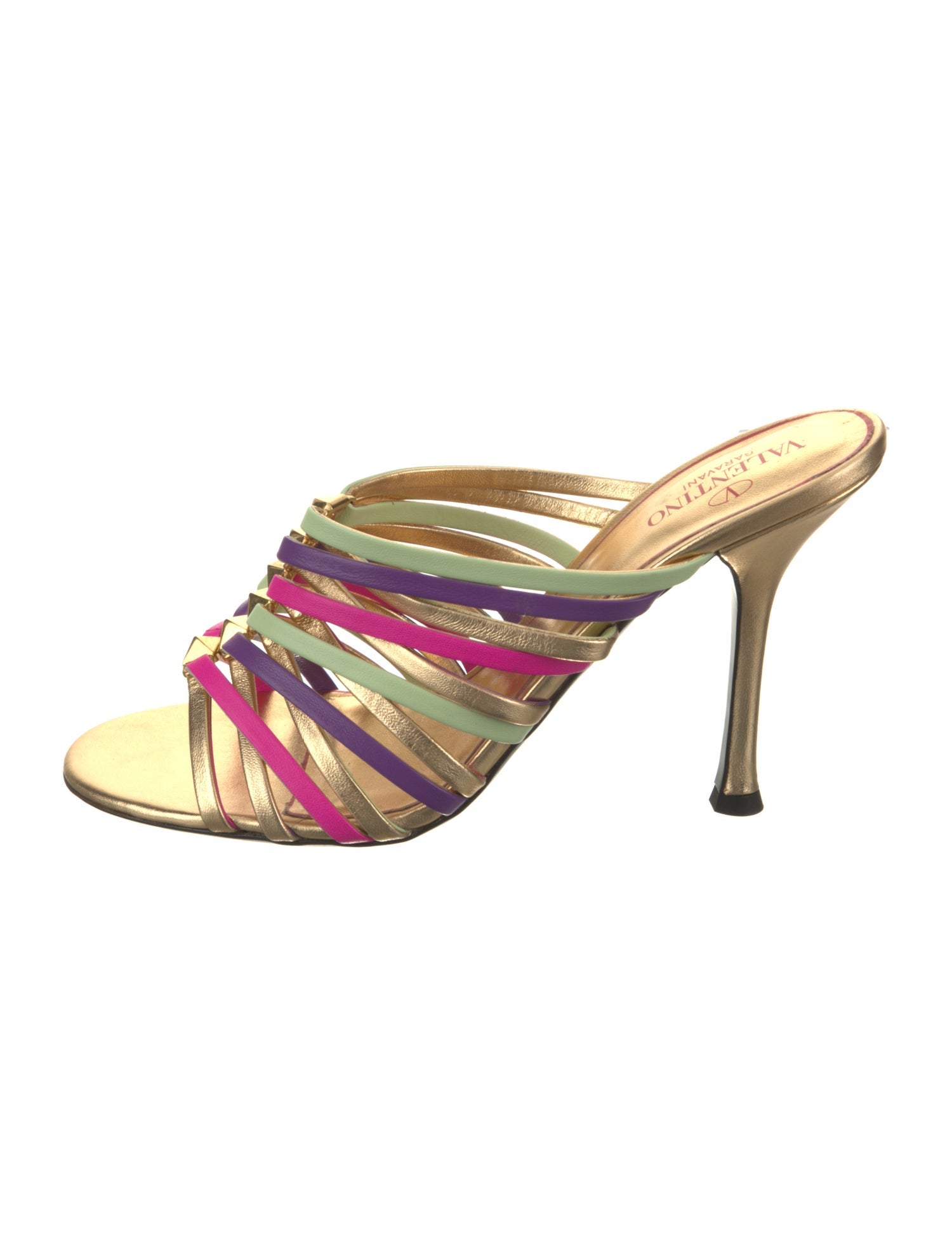 Valentino Leather Colorblock Pattern Slides