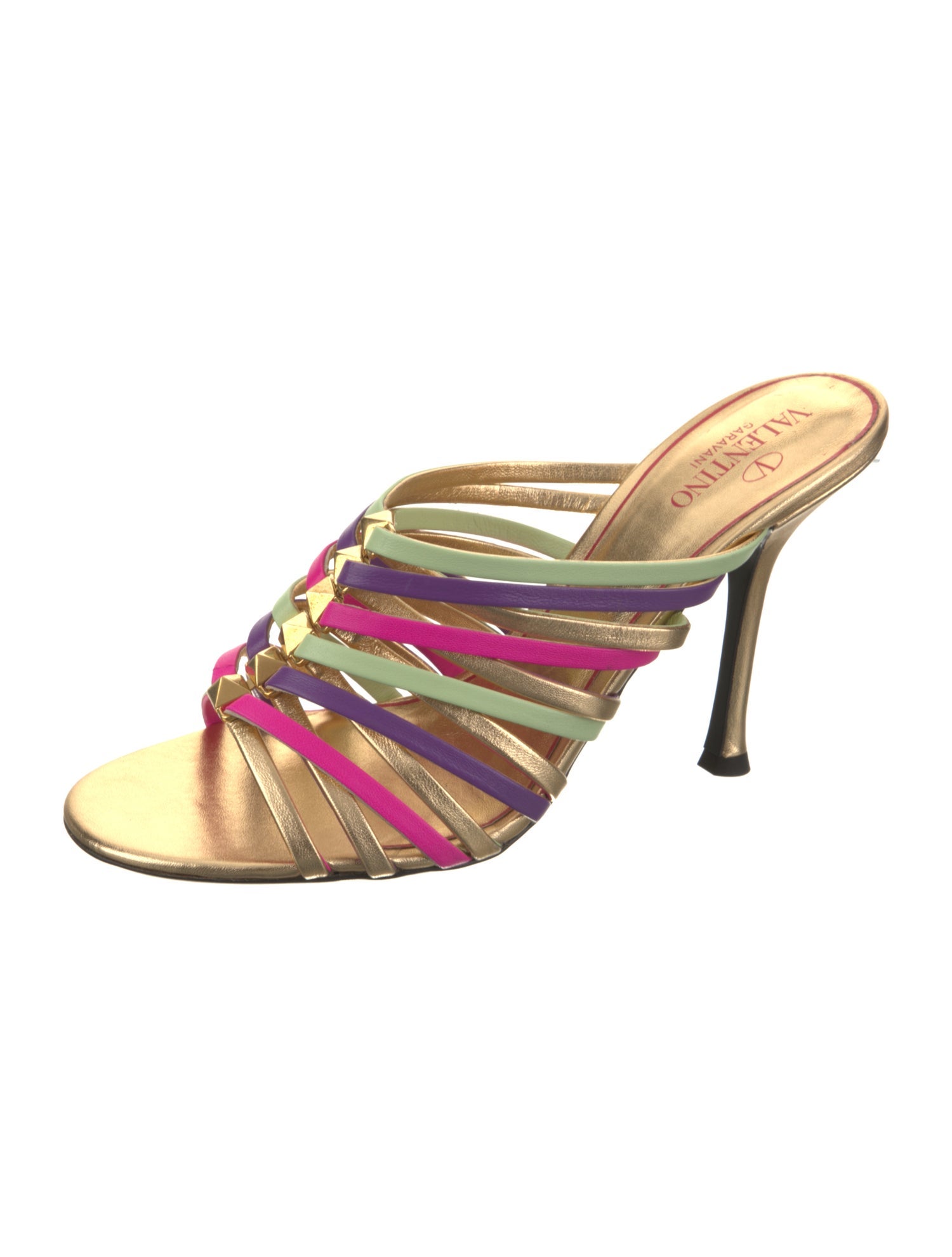 Valentino Leather Colorblock Pattern Slides