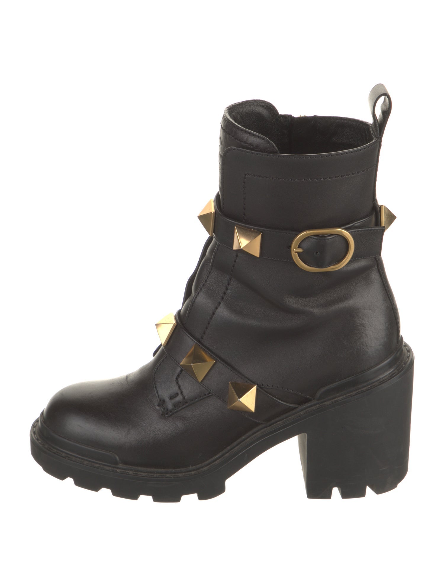 Valentino Rockstud Accents Leather Combat Boots