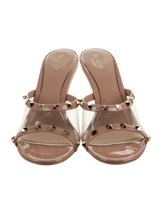 Valentino Rockstud Accents Patent Leather Slides