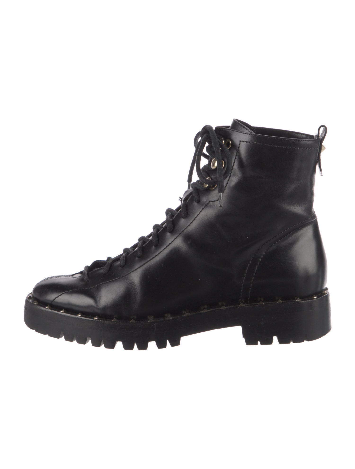 Valentino Rockstud Accents Leather Combat Boots