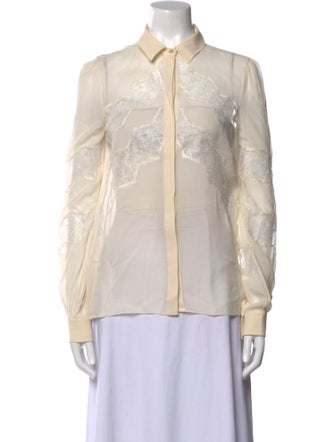 Valentino Silk Lace Pattern Button-Up Top