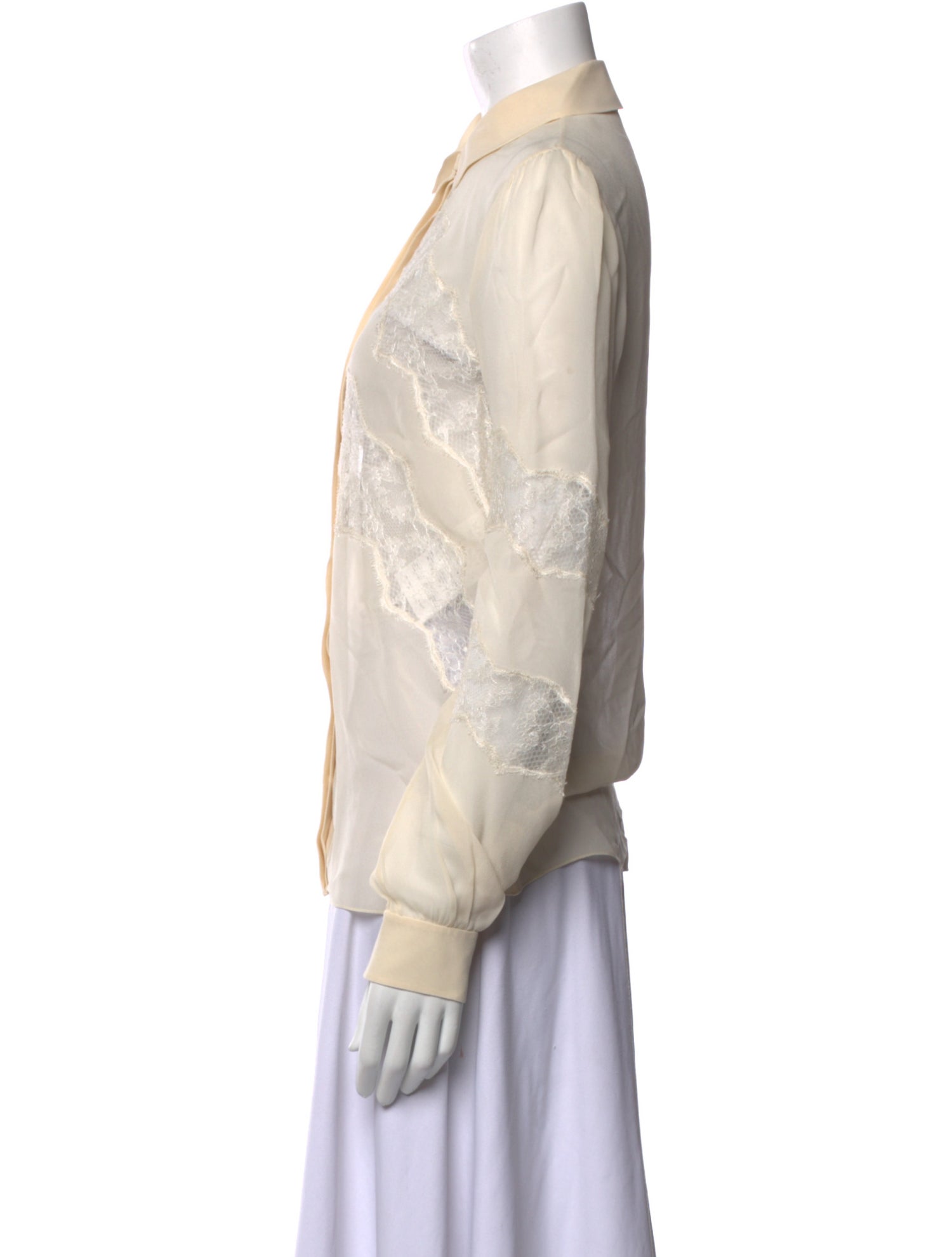 Valentino Silk Lace Pattern Button-Up Top