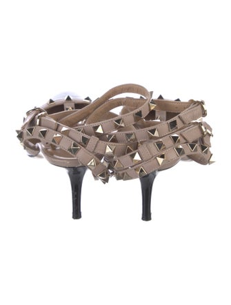 Valentino Rockstud Accents Patent Leather T-Strap Pumps