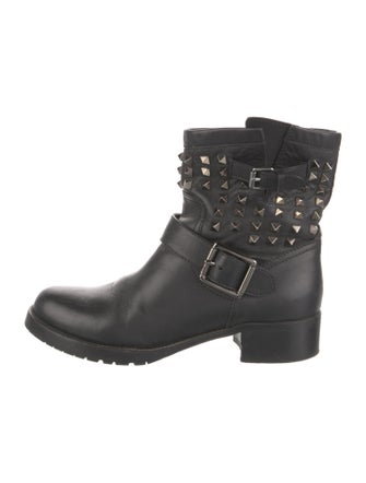 Valentino Rockstud Accents Leather Moto Boots
