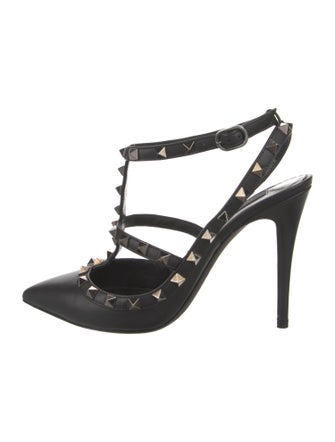 Valentino Rockstud Accents Leather T-Strap Pumps