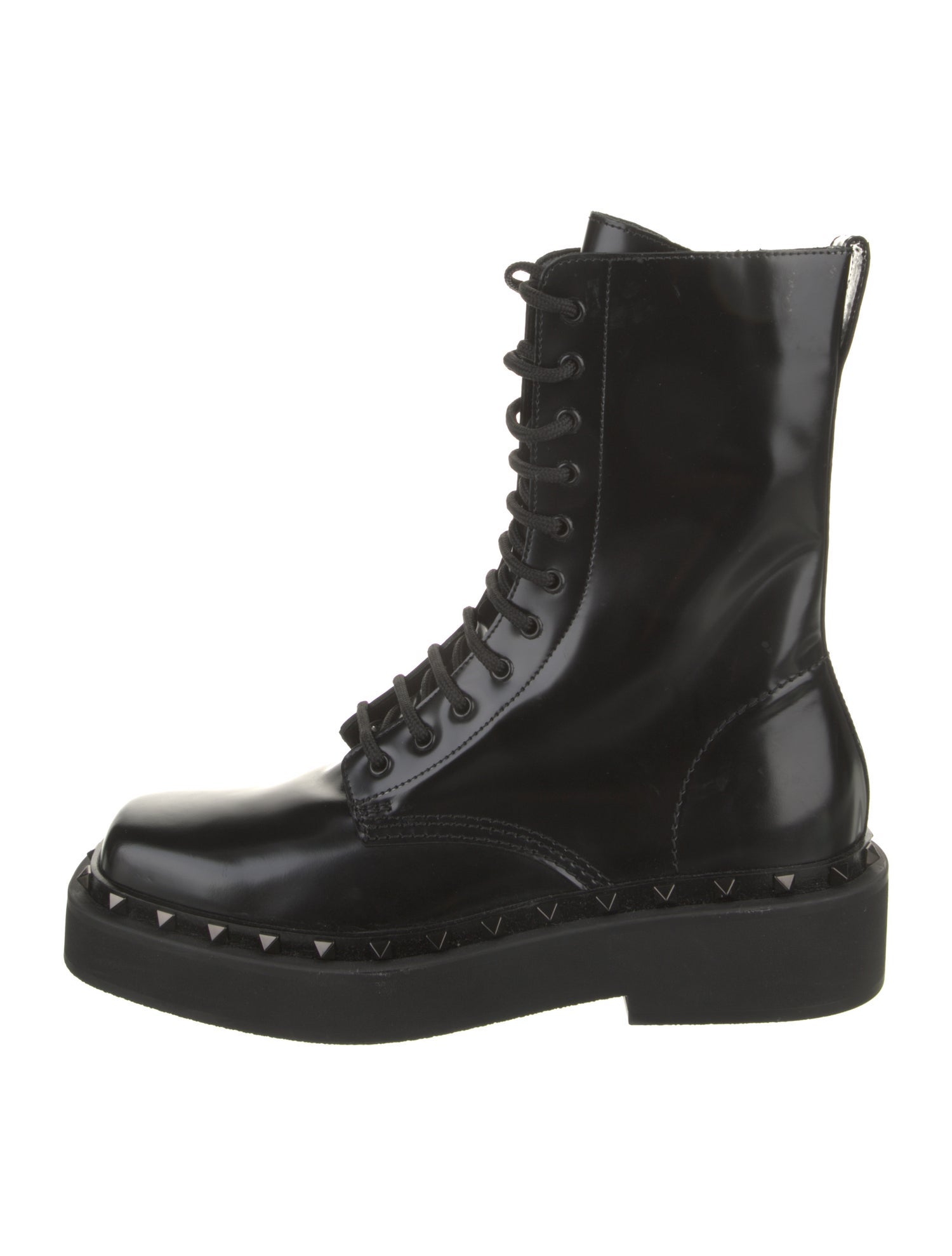 Valentino Rockstud Accents Leather Combat Boots
