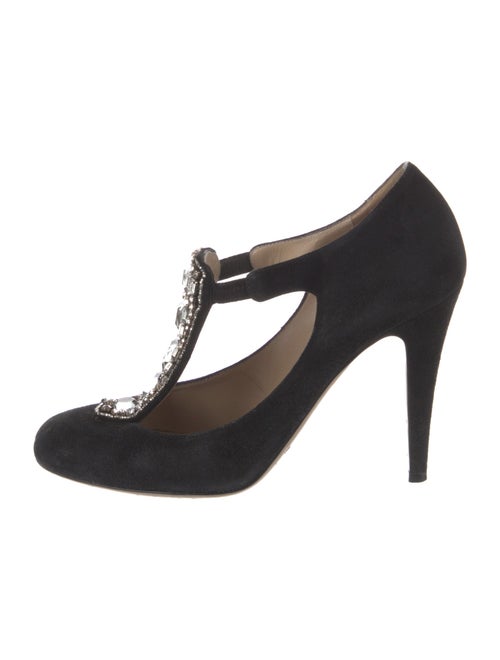 Valentino Suede Crystal Embellishments T-Strap Pumps