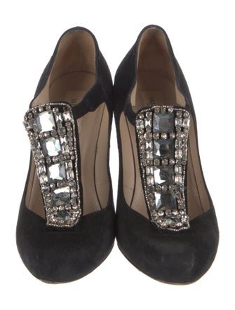 Valentino Suede Crystal Embellishments T-Strap Pumps