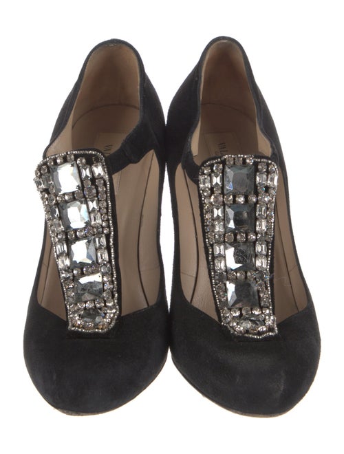 Valentino Suede Crystal Embellishments T-Strap Pumps