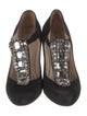 Valentino Suede Crystal Embellishments T-Strap Pumps