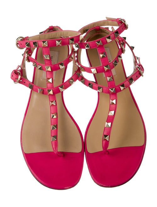 Valentino Rockstud Accents Leather T-Strap Sandals