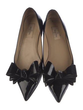 Valentino Patent Leather Bow Accents Ballet Flats