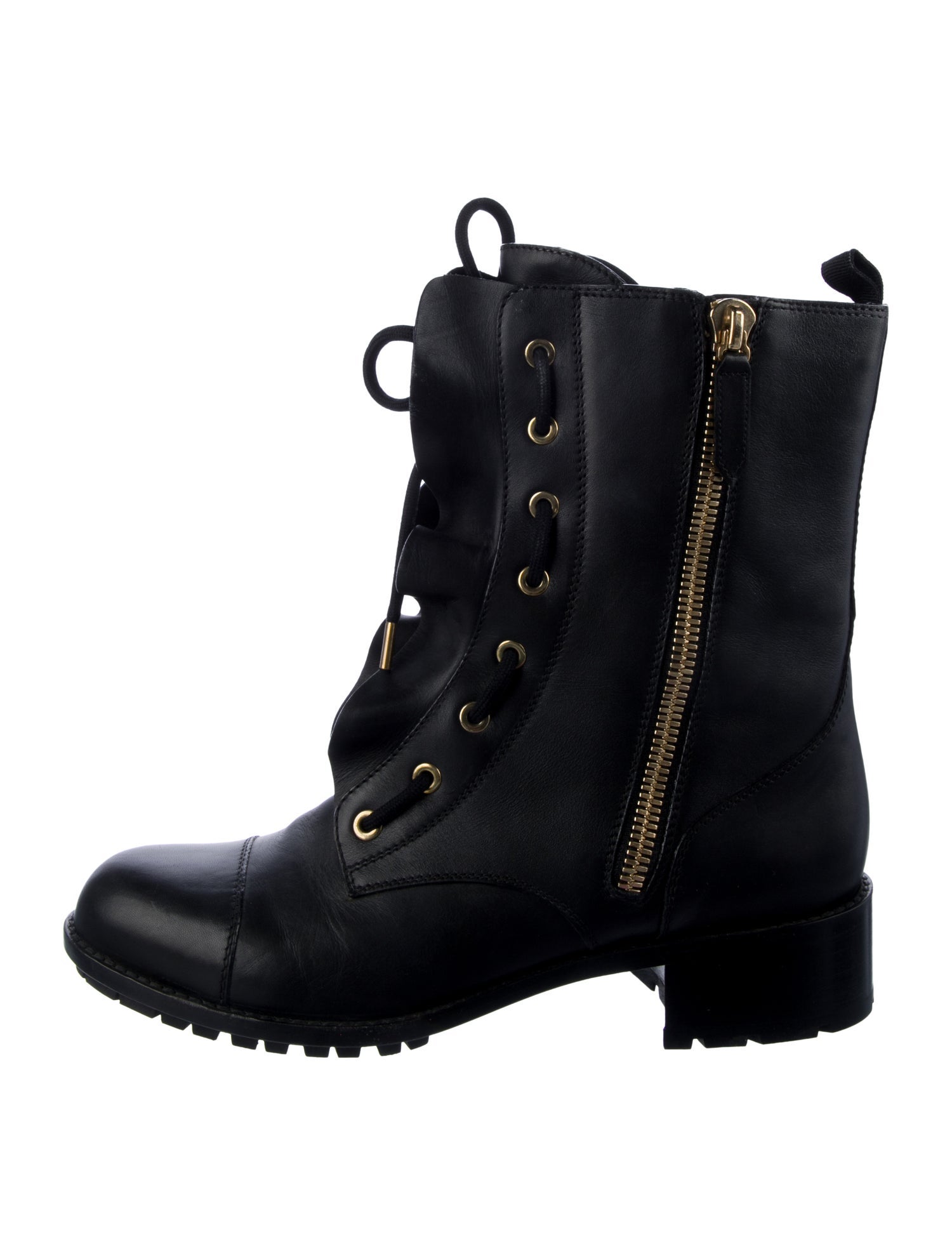 Valentino Leather Ruffle Embellishment Combat Boots