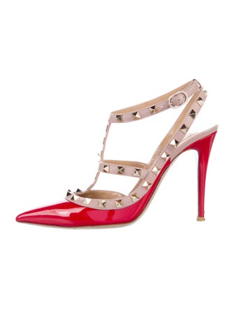 Valentino Rockstud Accents Patent Leather T-Strap Pumps