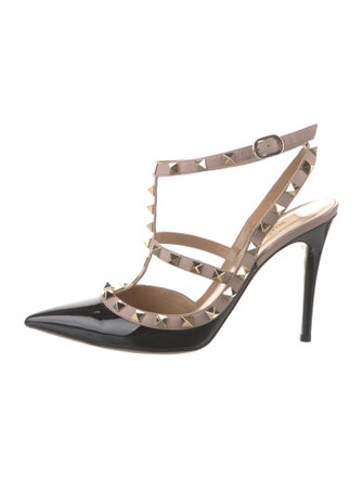 Valentino Rockstud Accents Patent Leather T-Strap Pumps