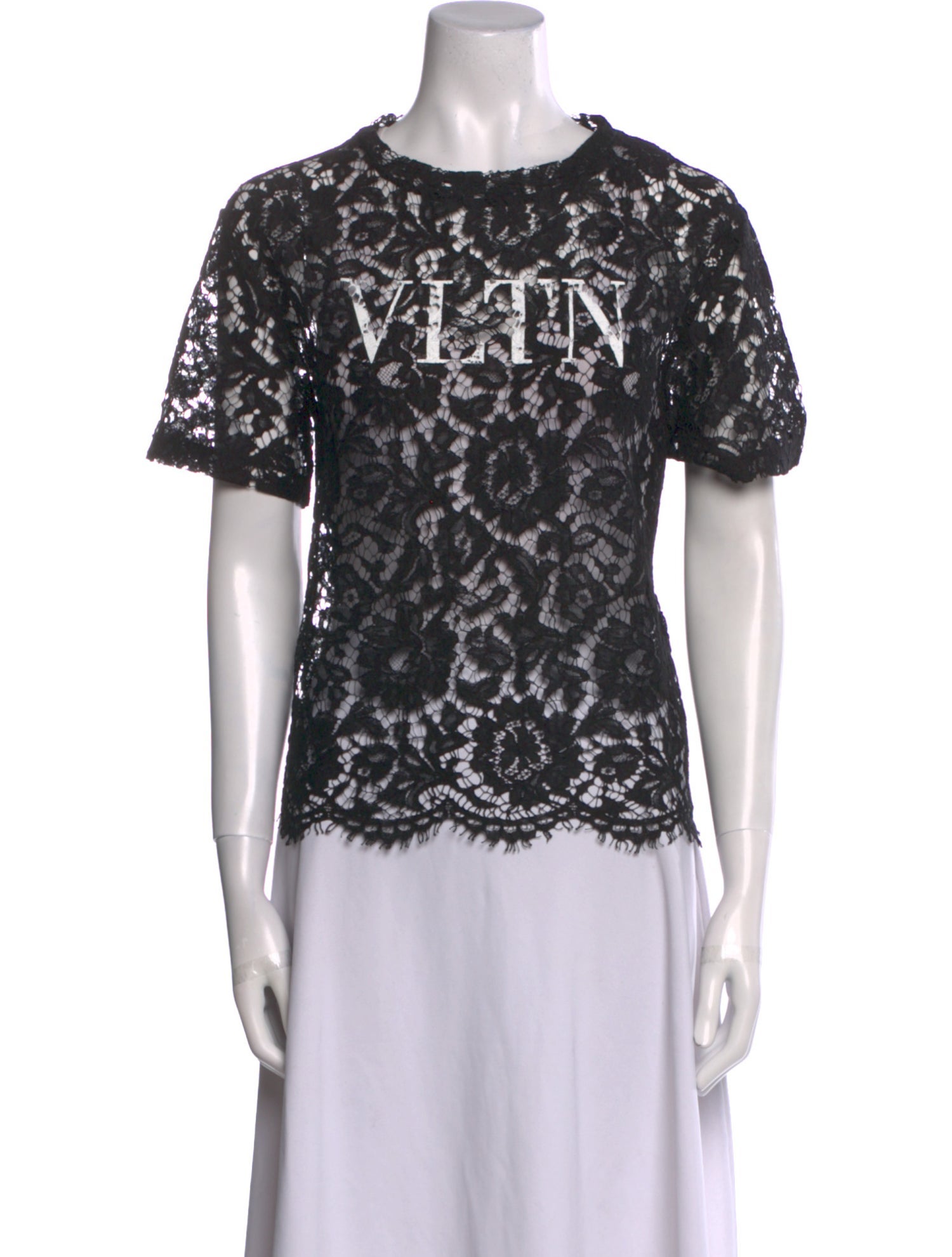 Valentino Lace Pattern Crew Neck T-Shirt