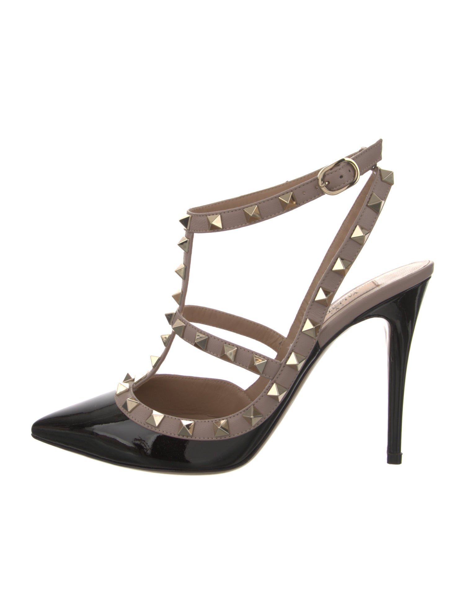 Valentino Rockstud Accents Patent Leather T-Strap Pumps