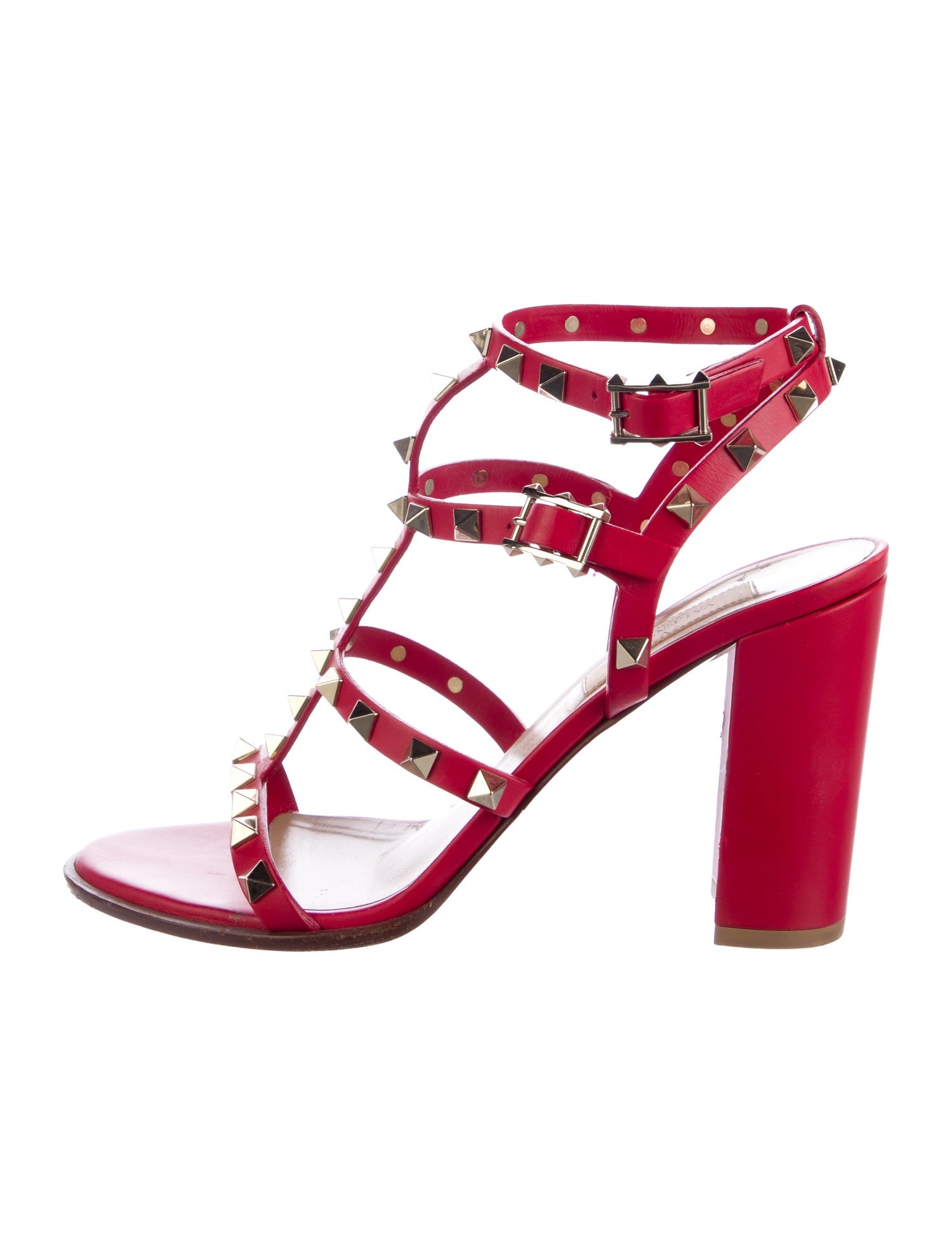Valentino Rockstud Accents Leather T-Strap Sandals