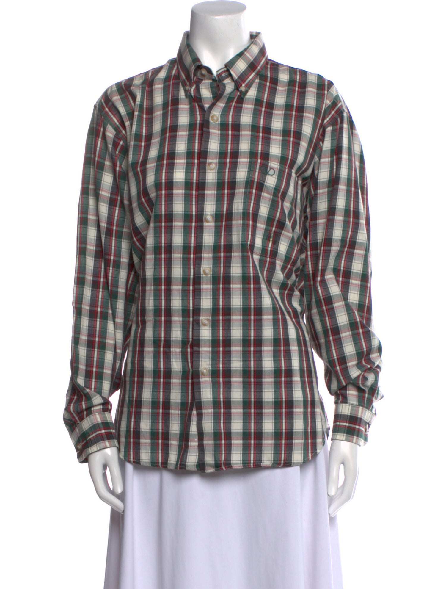 Valentino Plaid Print Long Sleeve Button-Up Top