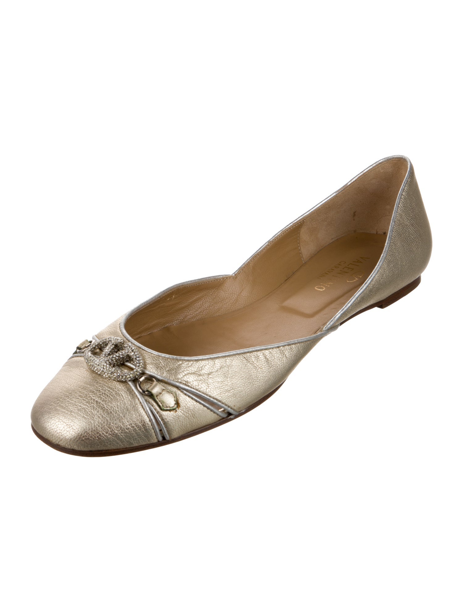 Valentino Leather Crystal Embellishments Ballet Flats