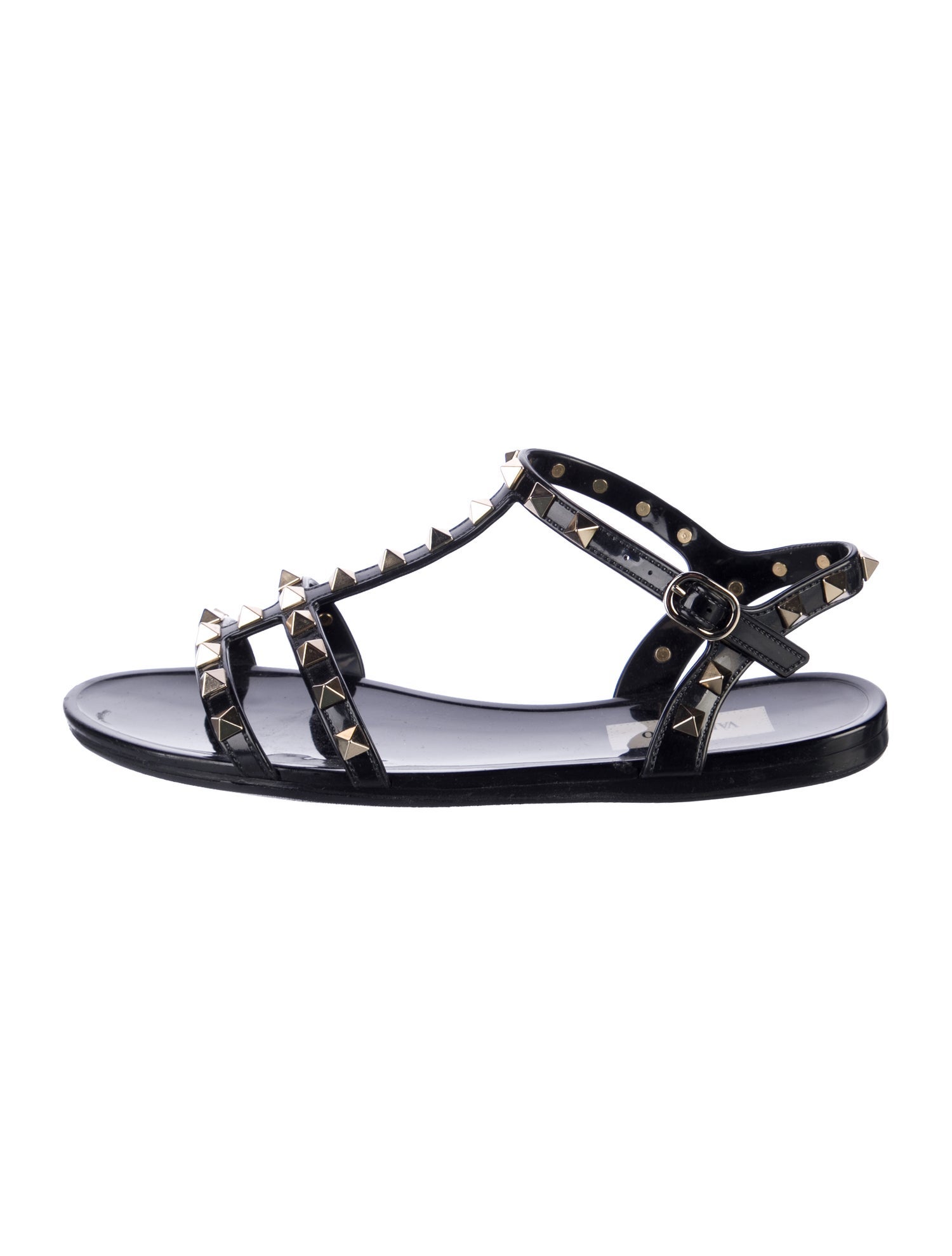 Valentino Rockstud Accents Rubber T-Strap Sandals