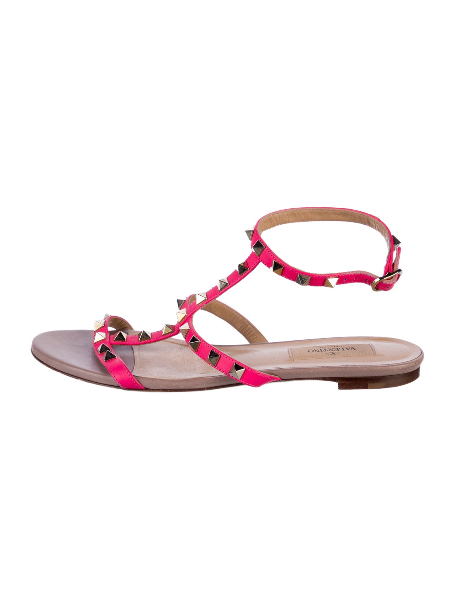 Valentino Rockstud Accents Leather T-Strap Sandals