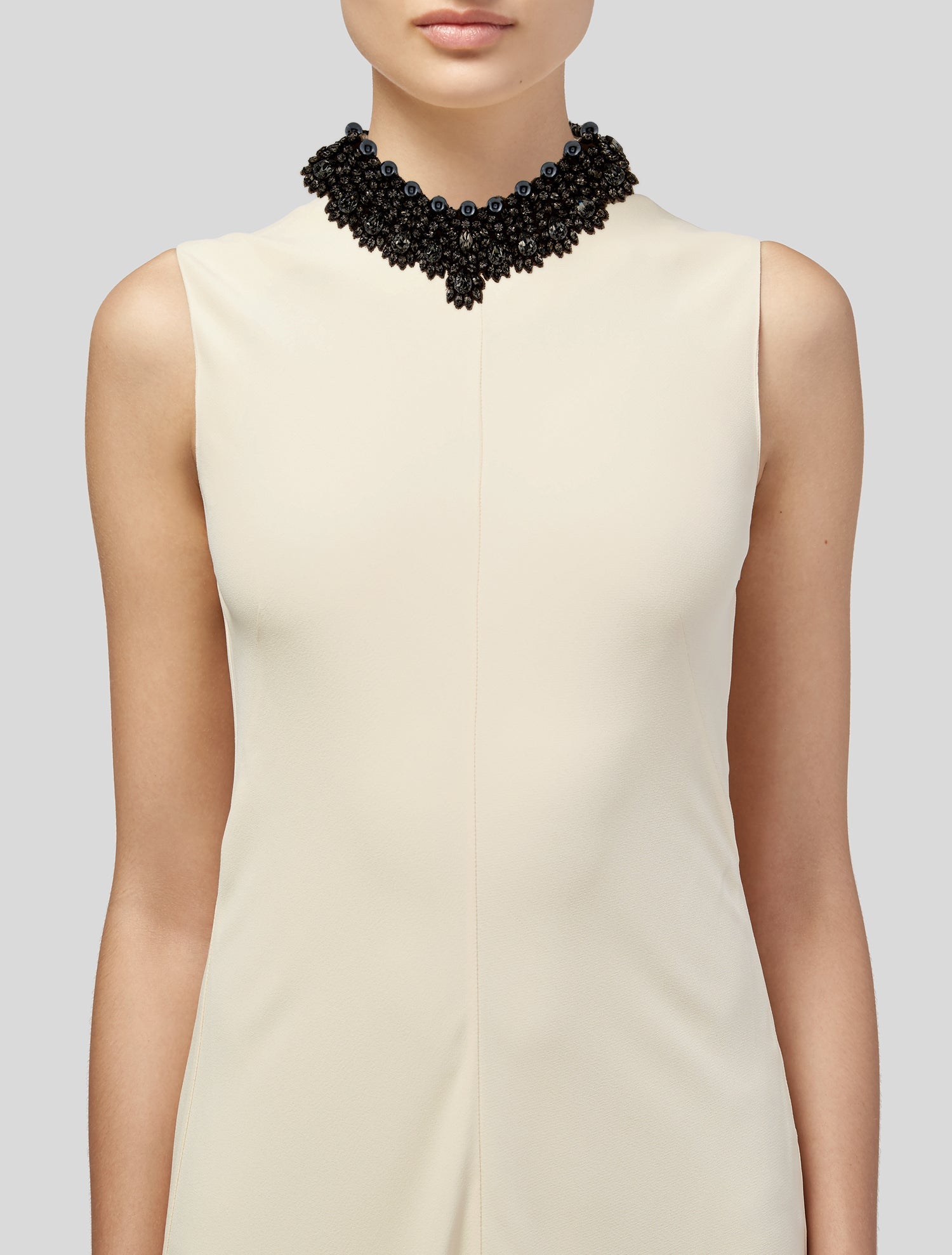 Valentino Faux Pearl, Crystal & Satin Embellished Collar Necklace
